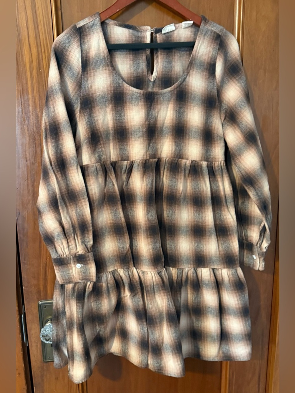 Levi's Girls Plaid Tiered Long-Sleeve Dress - Brown, Black, Beige